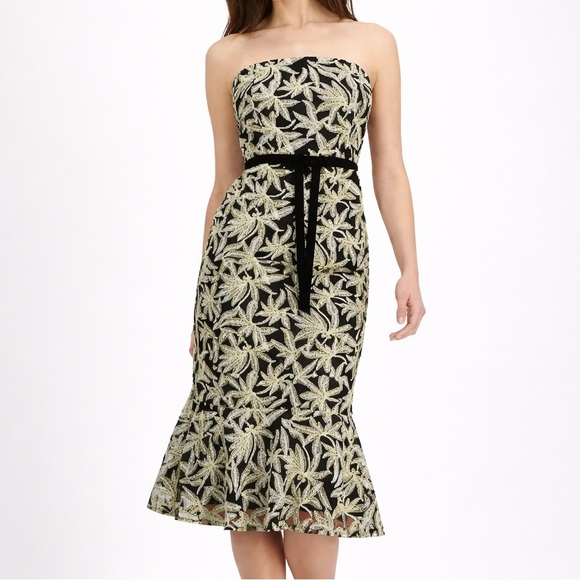 Sam Edelman Dresses & Skirts - 🆕✨Sam Edelman Strapless Black&Gold Embroidered Midi Dress Cocktail Party XS 0–2